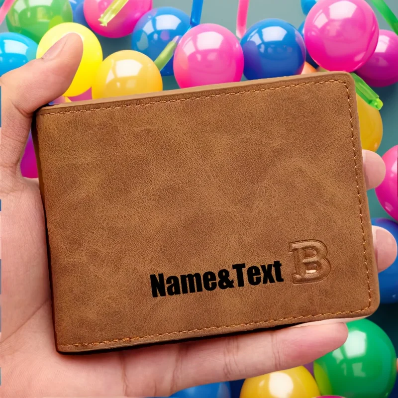 Customize Name and Text Brown Thin Mens Wallet Engraved Leather Wallets Personalized Mens Gifts for Husband from Wife Custom Wal