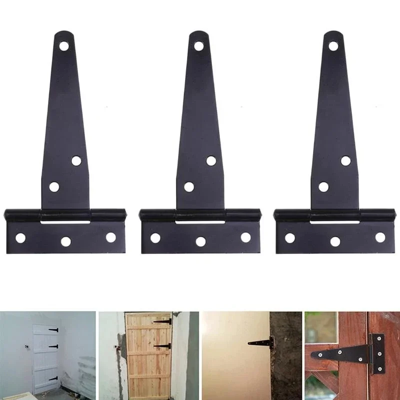 12Pcs 4Inches T Shaped Rustproof Iron Light Duty Shed Hinge Gate Strap Hinge Door Gates Hinges for Cabinet Gate Door