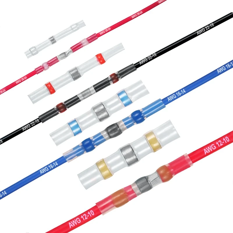 Conectores de alambre de sellado de soldadura blanca, 200 piezas, 26-24 AWG, conectores a tope termorretráctiles, Terminal de cable Impermeable y aislado