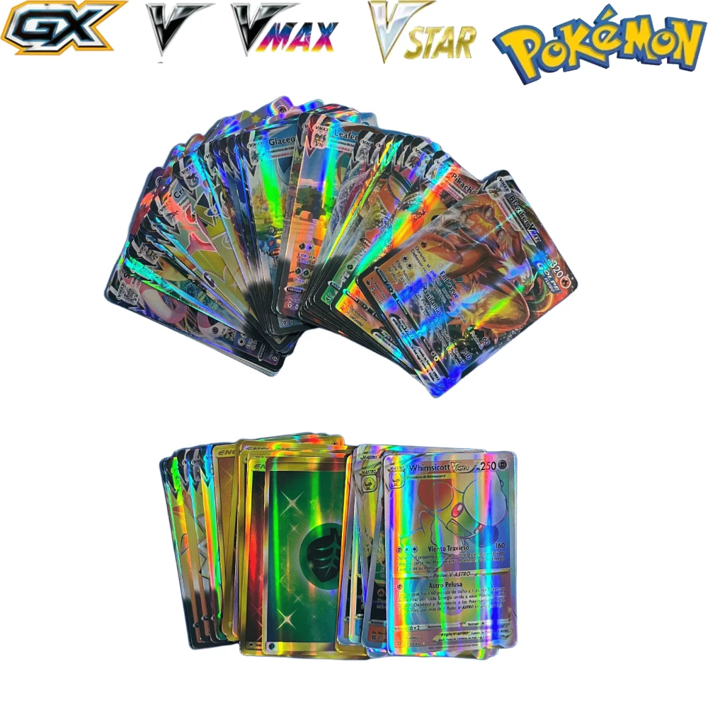 60/100/200 шт. карты покемонов немецкие, английские, испанские, французские, корейские карты Vstar Vmax V GX CSR Limited Shiny Rainbow Arceus Pikachu