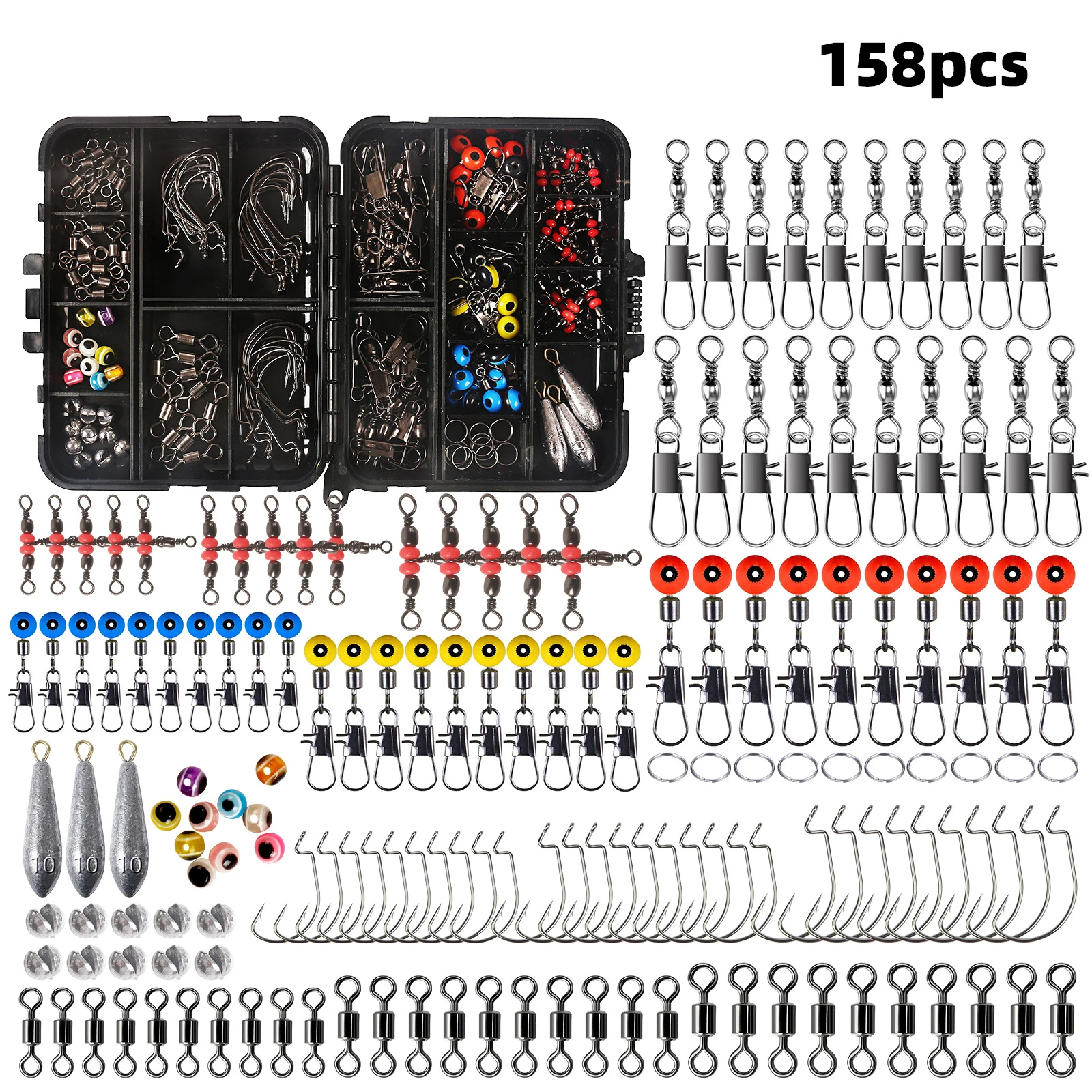 

115Pcs/Box Fishing Swivels Kit With Barrel Swivel Snaps Sinker Slides Triple Swivel Fishing Line Connector Tackle