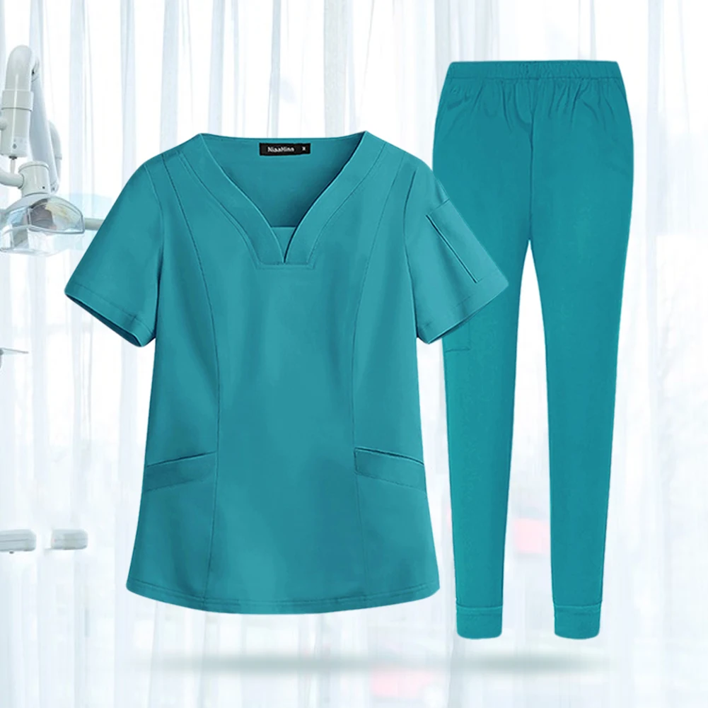 New Unisex Medical Nurse Beauty Salon Workwear Medical Scrubs Top and Pants Hospital Surgical Work Clothes for Women and Men