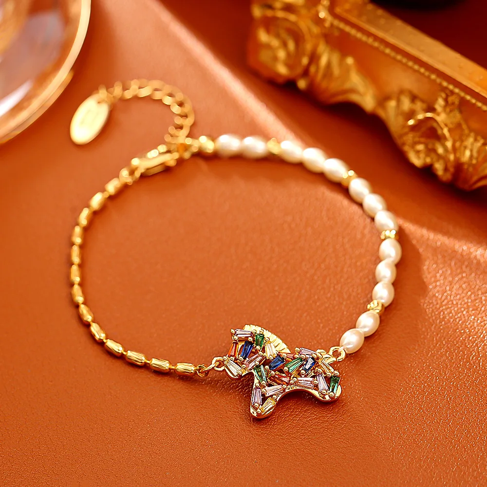 

Позолоченное 24-каратным золотом красочное ожерелье с подвеской в виде лошади, серьги в новом китайском стиле, высококачественные модные украшения в китайском стиле