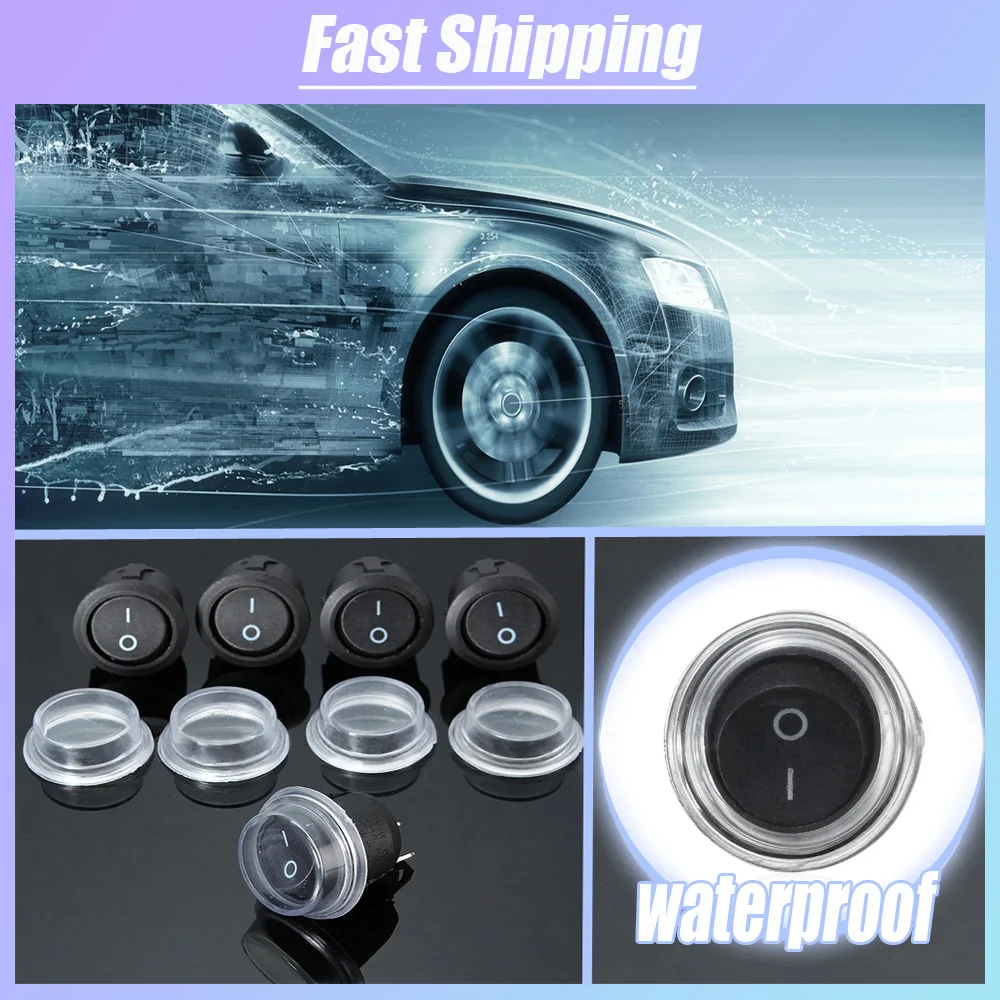 5pcs Universal Car Black Round 2-Pin ON/OFF Switch with Waterproof Cover Car SPST 12V Snap in Rocker Boat Button Car Accessories