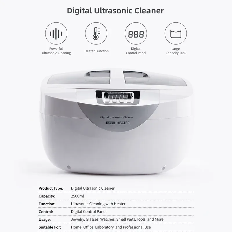 Ultrasonic Cleaner Powerful 70W Digital Display Large Tank Capacity 2500ml