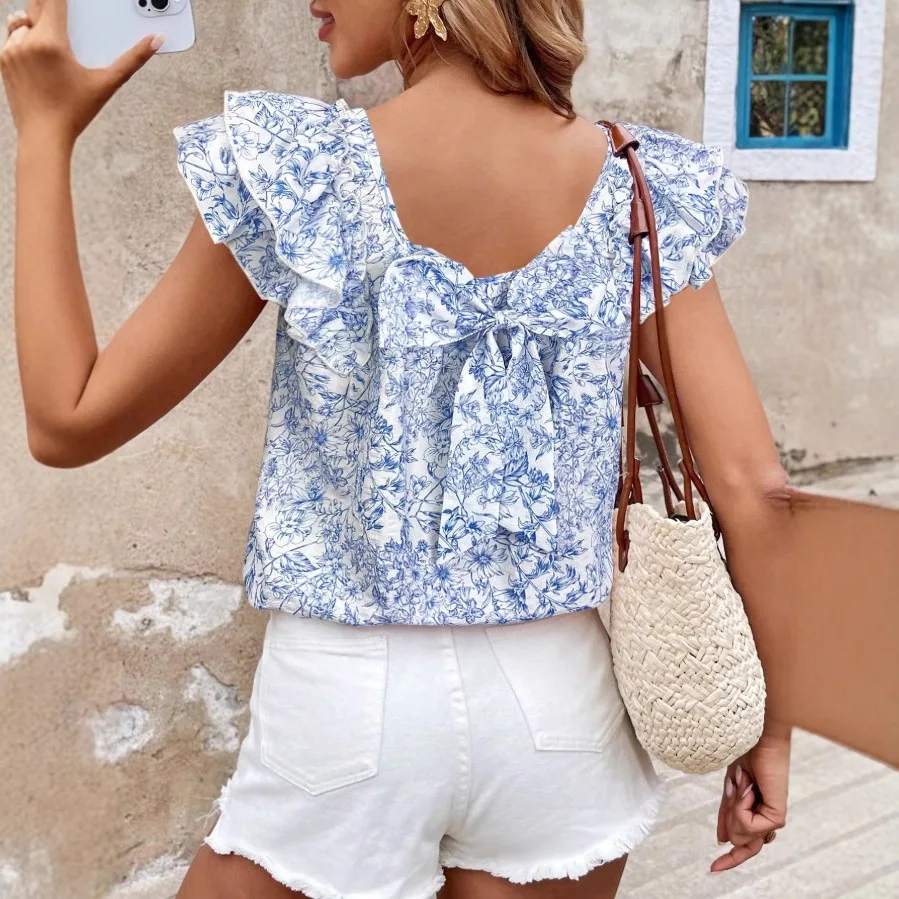 Elegante frauen Kurzarm Shirts 2025, Sommer Mode Bogen Plissee Hemd Süße Tops Mujeres Juvenile Blusas Juveniles Mujer