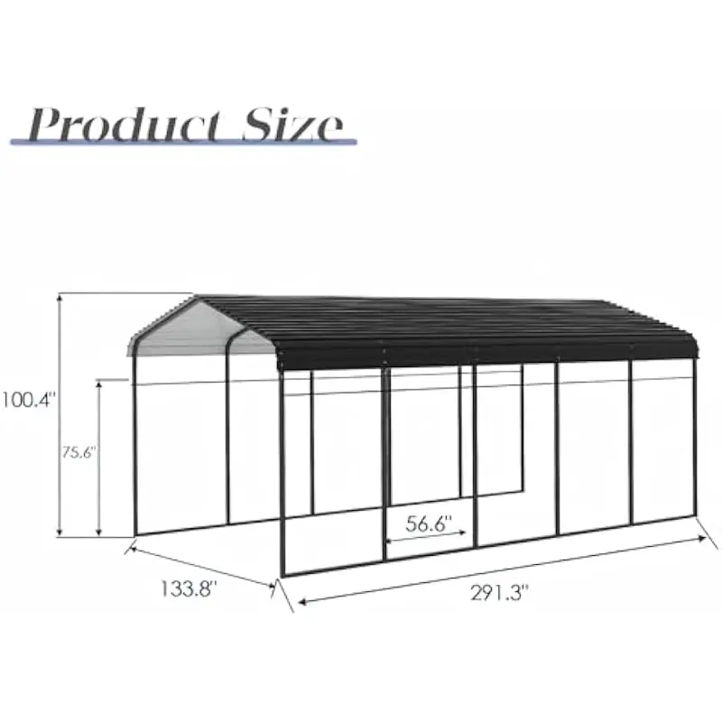 12x25 FT Reinforced Galvanized Steel Outdoor Shelter with Elevated Roof Design, Weatherproof Frame Featuring Pipe-Shrinkage Join