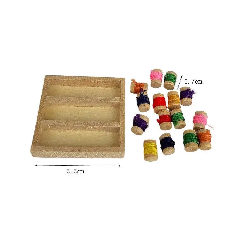 DIY 1:12 Maison de poupée miniature, modèle de magasin de couture, accessoires de scène, boîte de rangement et 15 fils à boucler, ensemble de fils à boucler, jouets d'imitation pour enfants