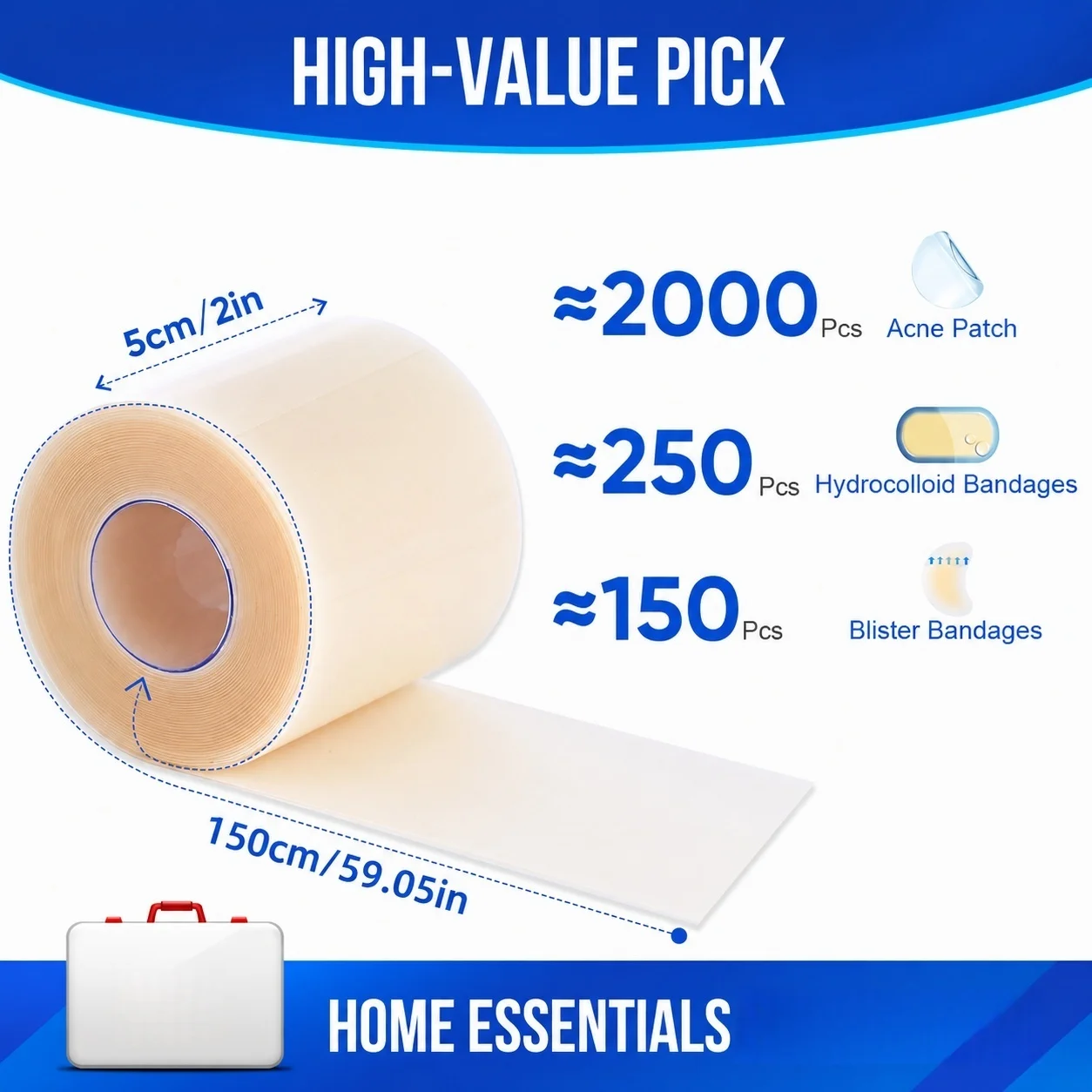 1 Roll of Hydrocolloid Wound Care Roll, Self-Adhesive Waterproof Absorbent Bandage for First Aid Use.