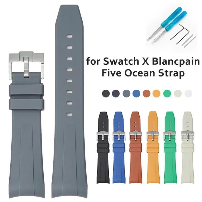 22mm Curved End Strap for Swatch X Blancpain Fifty Fathoms Five Ocean Series Waterproof TPU Rubber Watch Band for Men Women