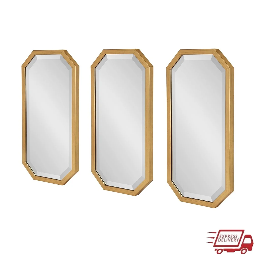 

Modern Geometric Octagon Wall Mirror Set of 3 Decorative Gold Accent Mirrors Living Room Bedroom Entryway Easy Hang