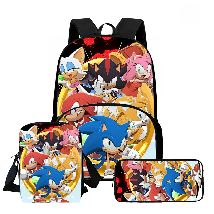 

3pcs Set Soo-nn-ic Backpack Includes Bookbag With Front Pocket Crossbody Bag & Pencil Case Suitable For Boys & Girls Aged 5-10