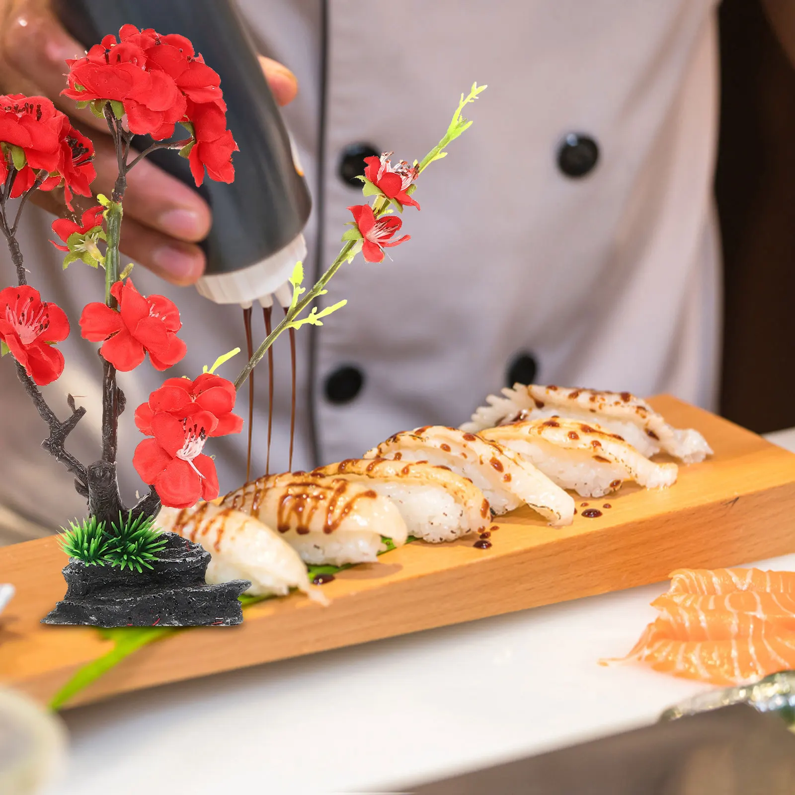 

Realistic Sushi Plate Flower Decor Artificial Floral Ornament for Food Display Enhanced Aesthetic for Sushi Restaurants and