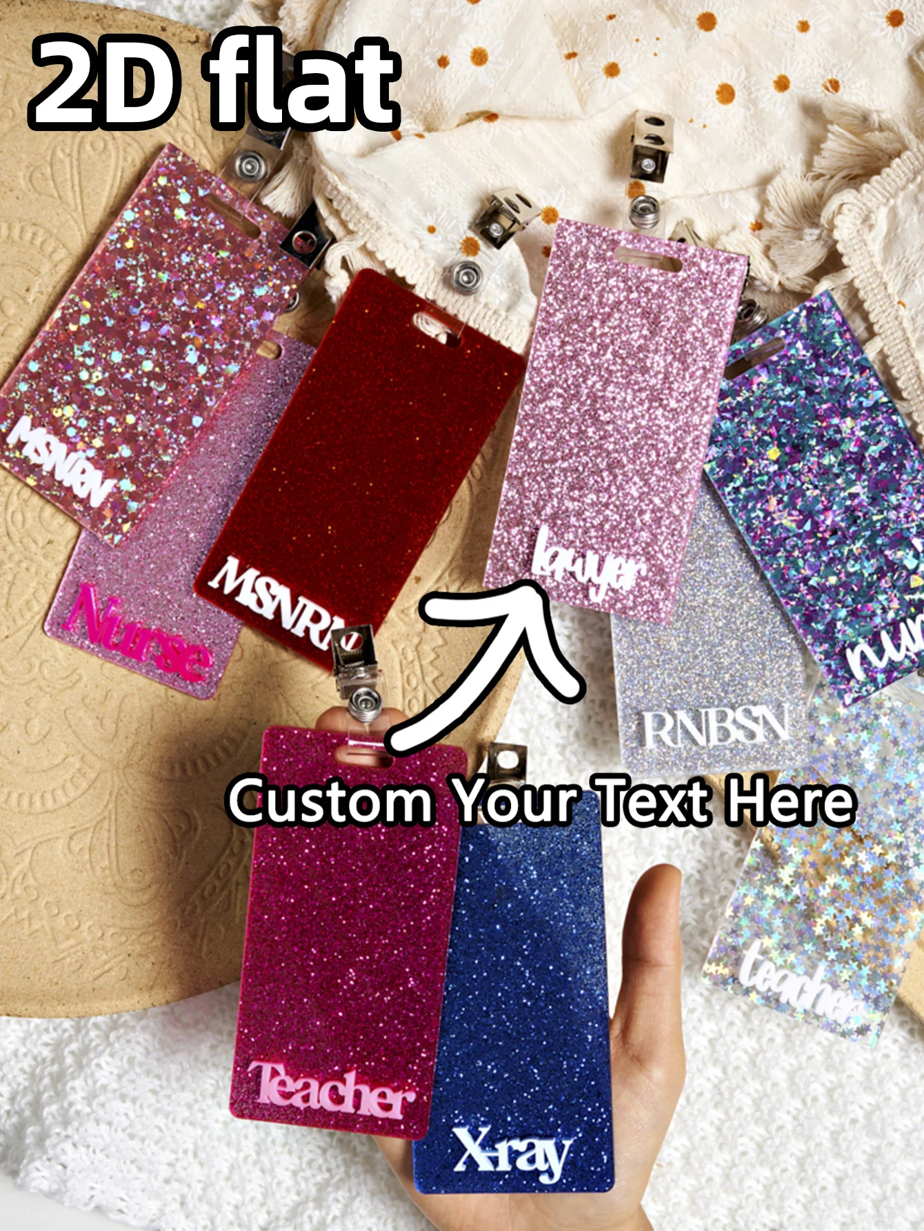 1PC Custom ID Badge Charm - Personalized PMMA Laser Engraved Name Shiny Dazzling Unique Gifts for Office Daily Use