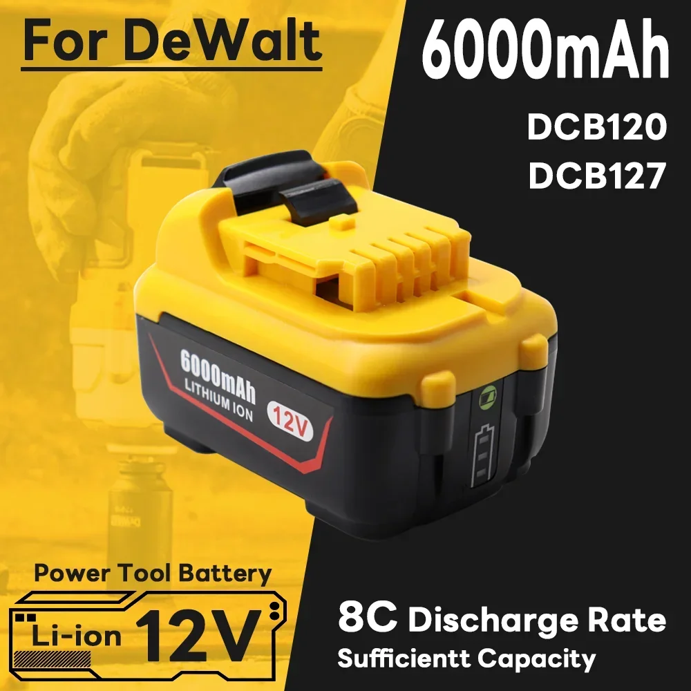 6000mAh Battery For Dewalt Rechargeable Batteries DCB120 DCB127 DCB121 DCB119 DCR020-GB DCF815D2 Power Tool battery for dewalt