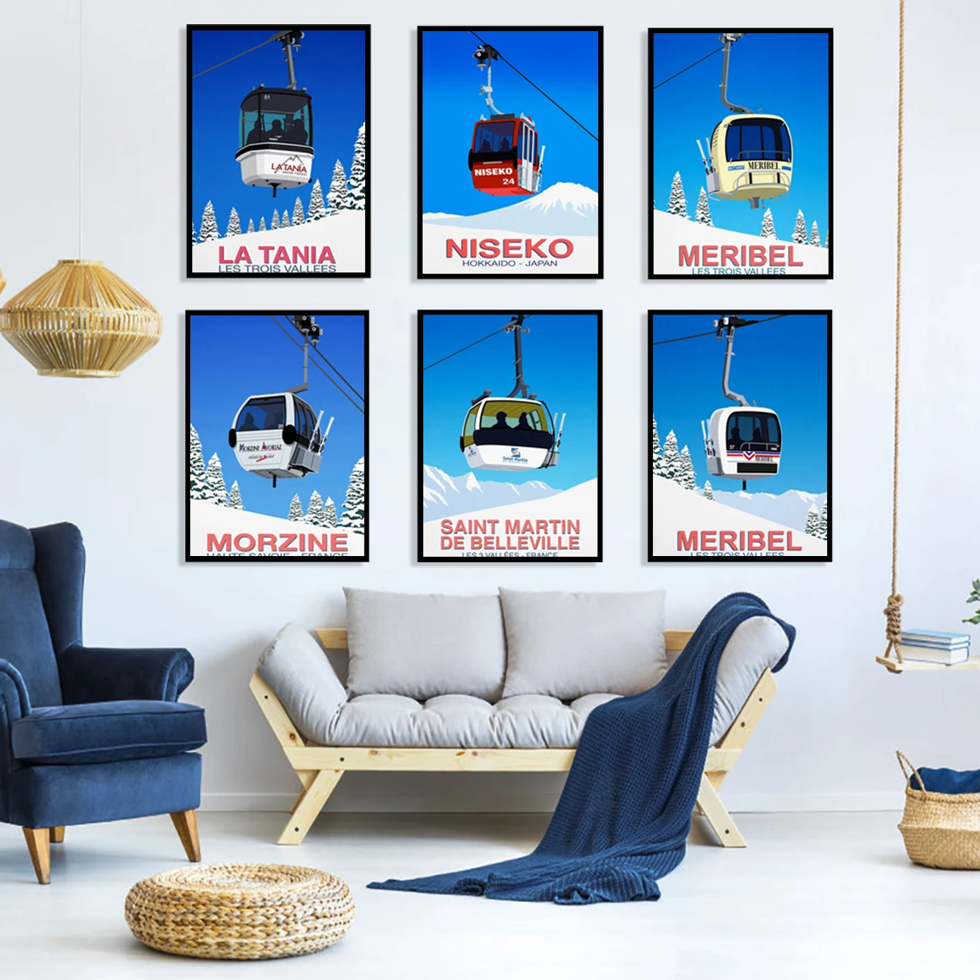Póster del centro de esquí Latania, impresiones de viajes polares, póster del centro de esquí Saint Martin de Bellville, impresiones de esquí de estilo vintage, decoración del hogar