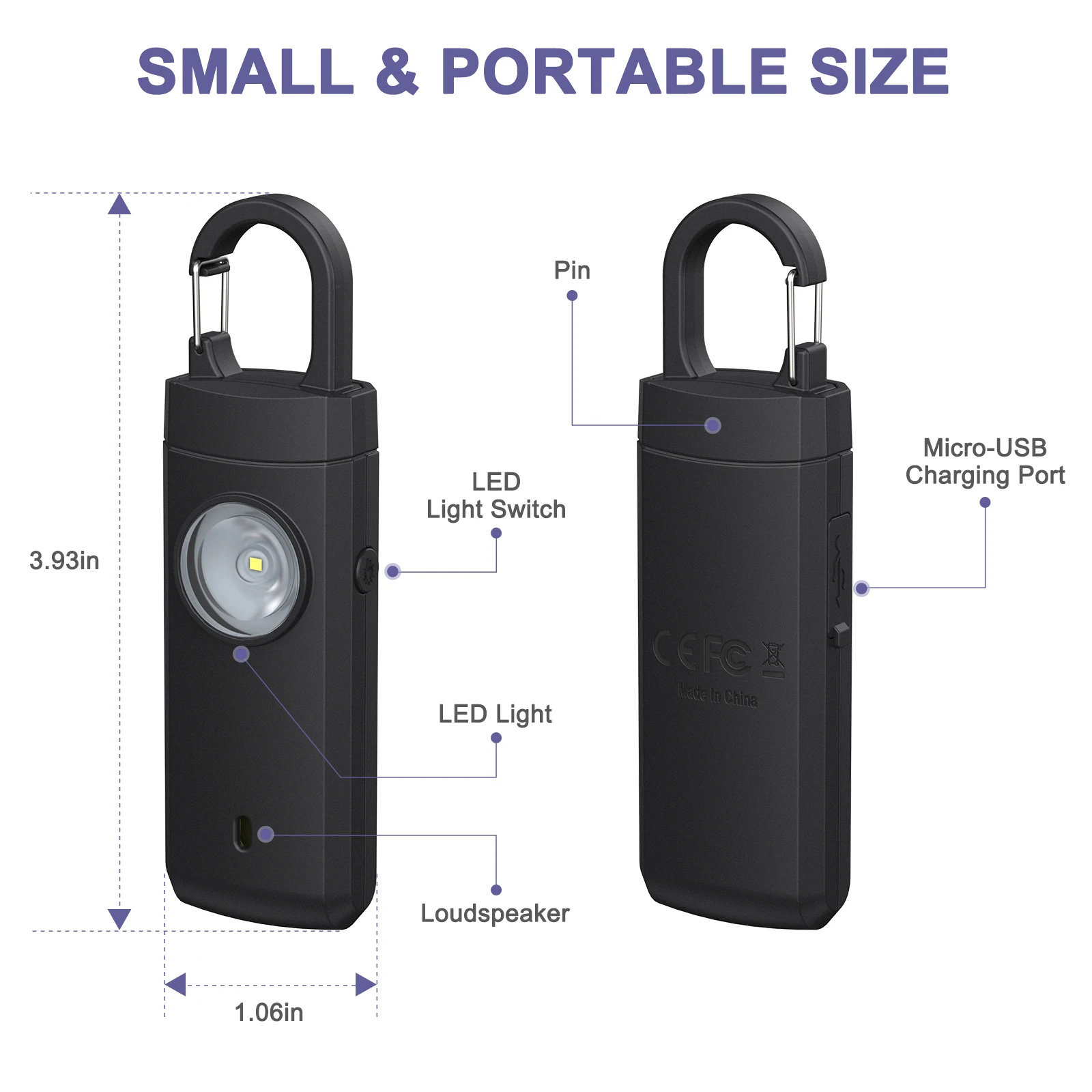 ORIA-llavero de alarma Personal para mujeres y niños, llavero de alarma de bolsillo de 130dB, alarma de seguridad de emergencia con luz de Flash,