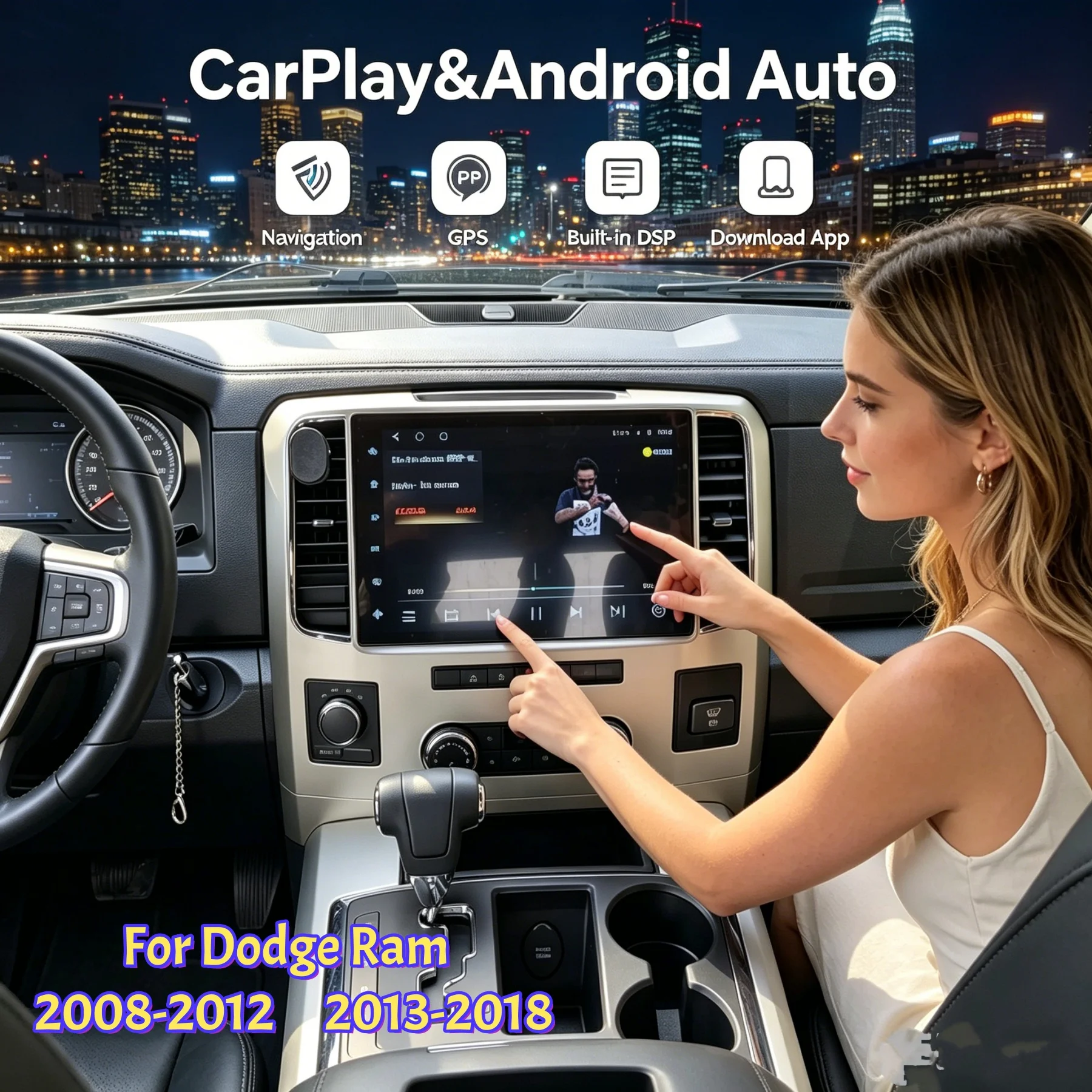 

13 INCH Touch Android Carplay System Screen Car Radio For Dodge Ram 1500 2008-2018 GPS Car Audio Stereo GPS Navigation Head Unit