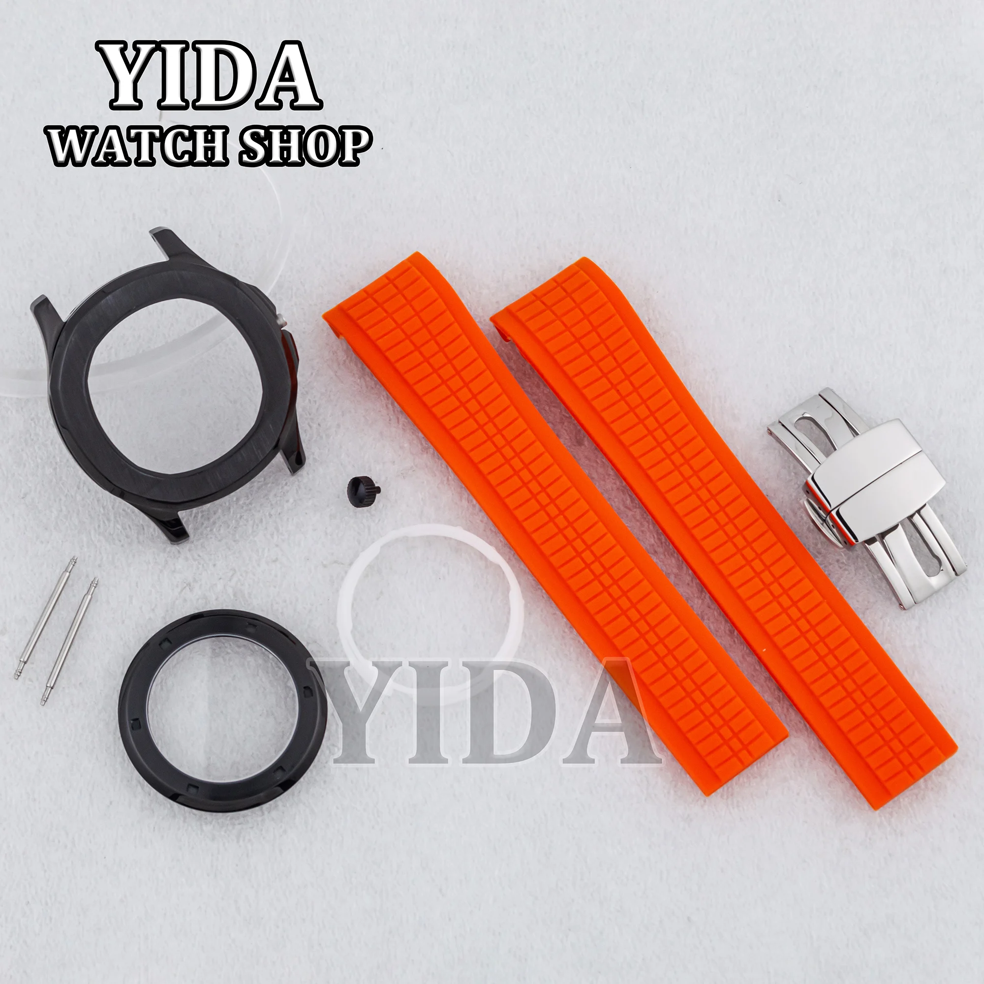 수정 시계 액세서리 세트, PVC 블랙 케이스, 사파이어 유리 색상 고무 가죽 스트랩 밴드, NH36 무브먼트용, 42mm NH35