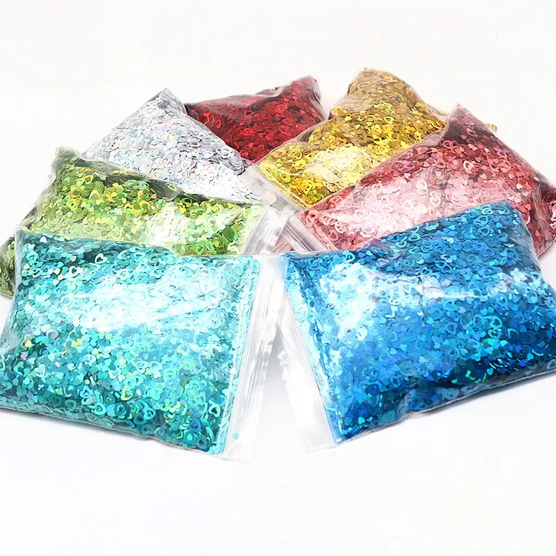 50g Holographic Heart-shaped Mermaid Nail Sequins Hollow Ultra-thin Laser Mirror Flash Flake Craft Beauty Nail Decoration 3Mm