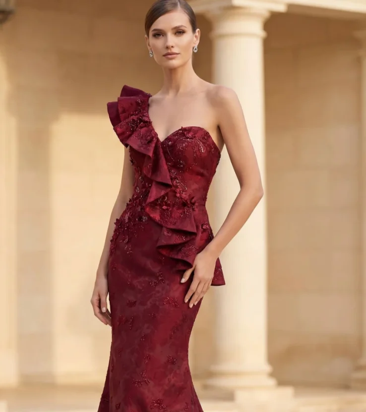 Customized Formal Women Charmeuse Handmade Flower Beading Mermaid Evening Dresses Classic Off-the-shoulder Sleeveless Prom Dress