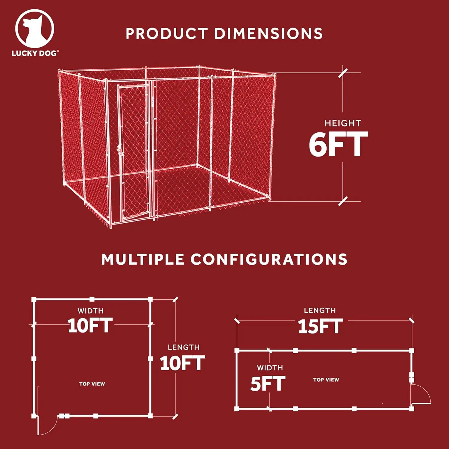 10' x 10' x 6' Heavy Duty Outdoor Welded Galvanized Steel Chain Link Dog Kennel Enclosure with 2 Configurations