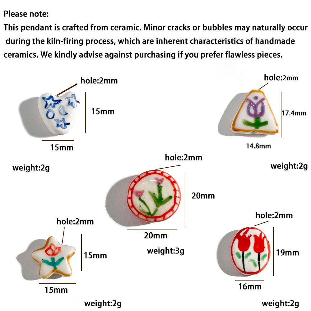 قطعتان من أزهار البورسلين المرسومة يدويًا - خرز التوليب والبرقوق باللون الوردي والأزرق لإكسسوارات المجوهرات