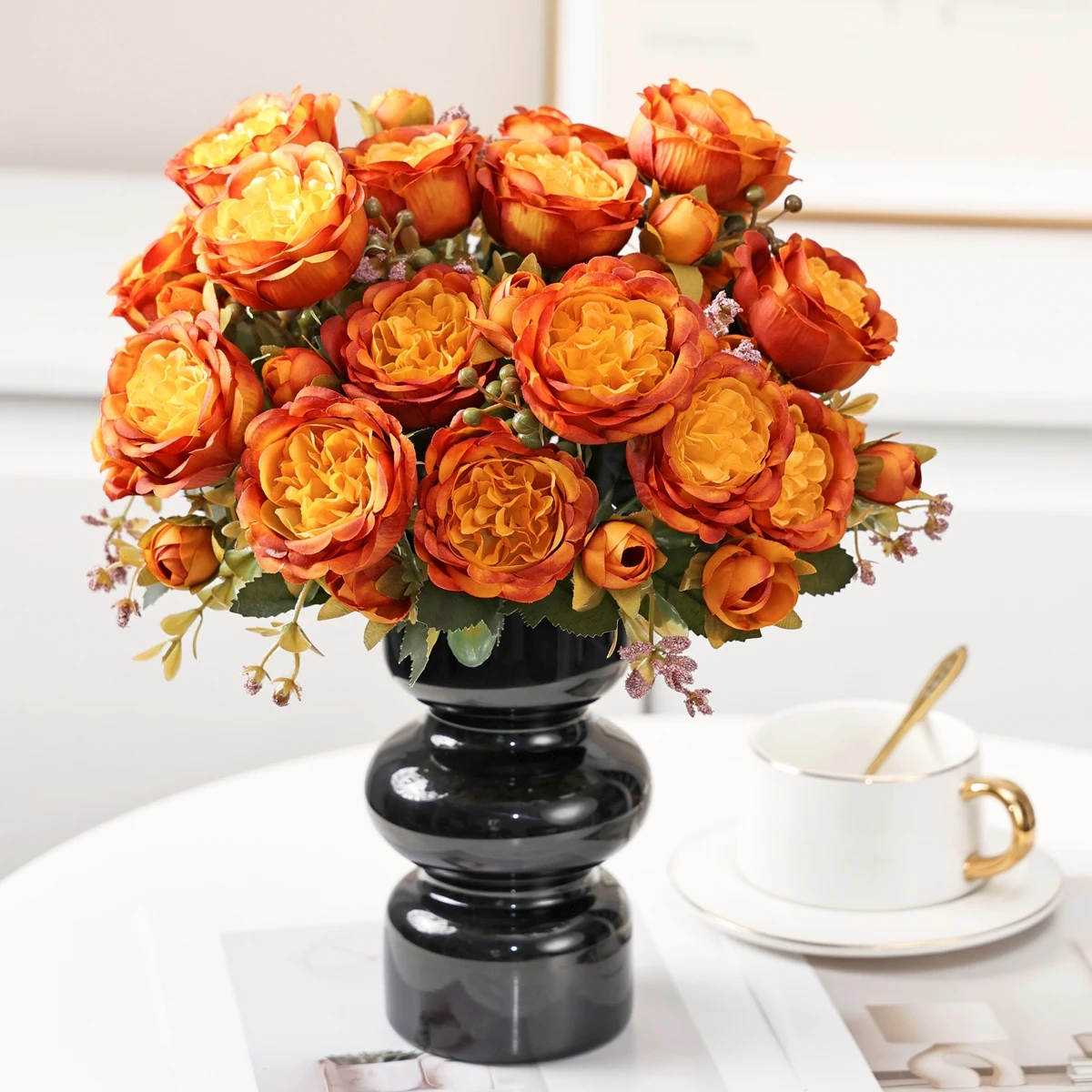 Flor de seda artificial rosa peônia natal halloween decora outono sala de casa vaso mesa de casamento ao ar livre coroa jardim quintal falso