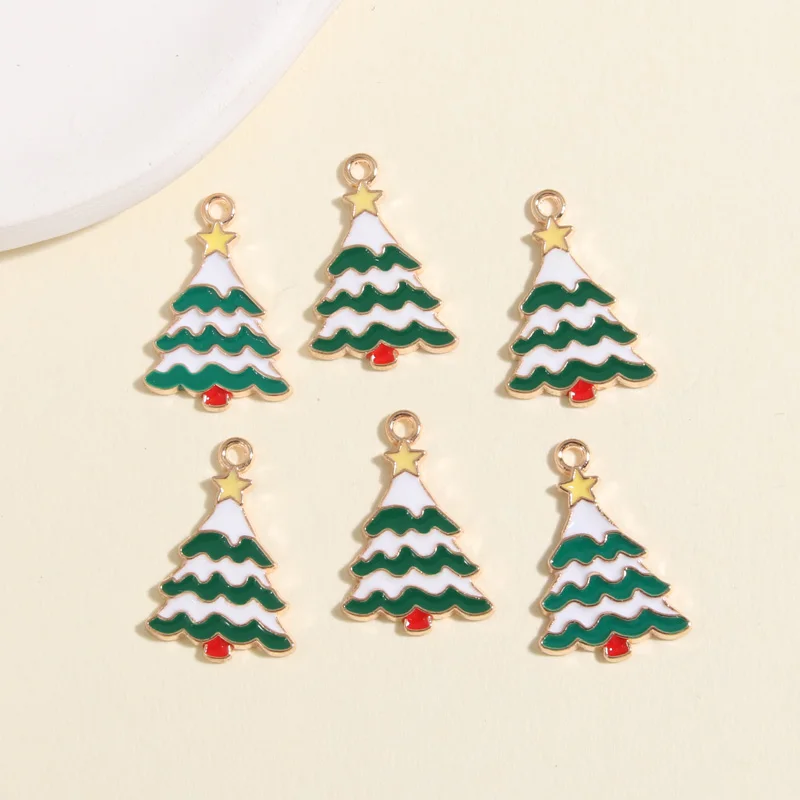 10pcs Gold Color 24x16mm Cute Enamel Christmas Star Tree Charms Xmas Pendant Fit DIY Handmade Jewelry Making Finding Supplies