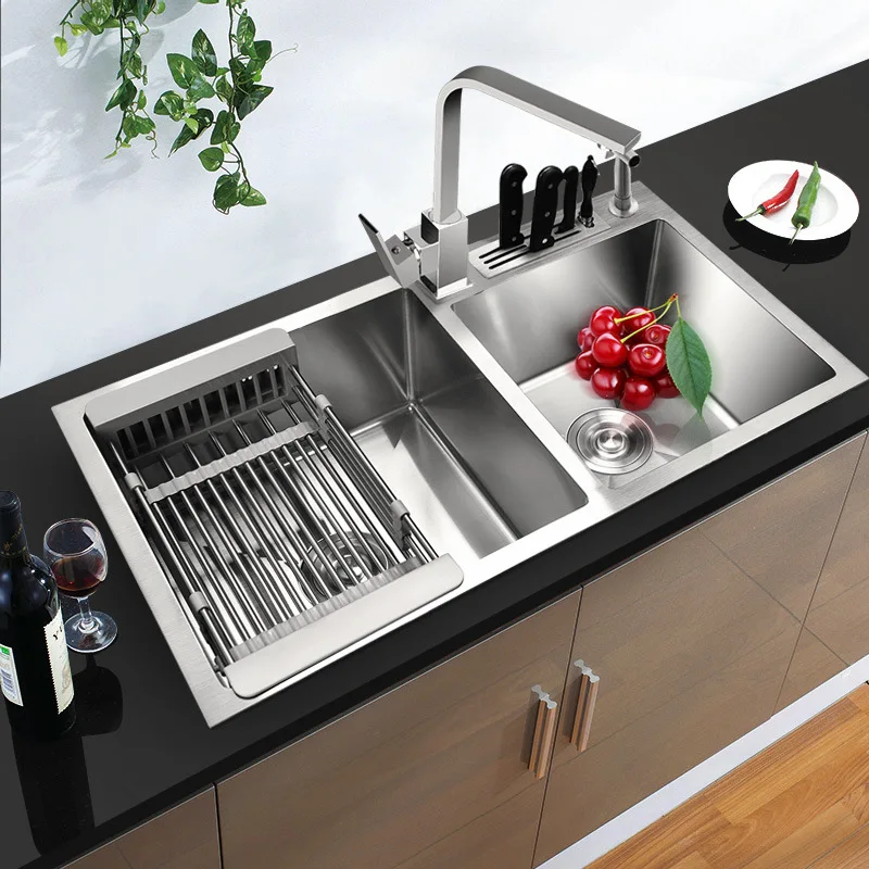 Stainless steel reinforced handmade sink double sink kitchen integrated sink large single sink sink family set meal