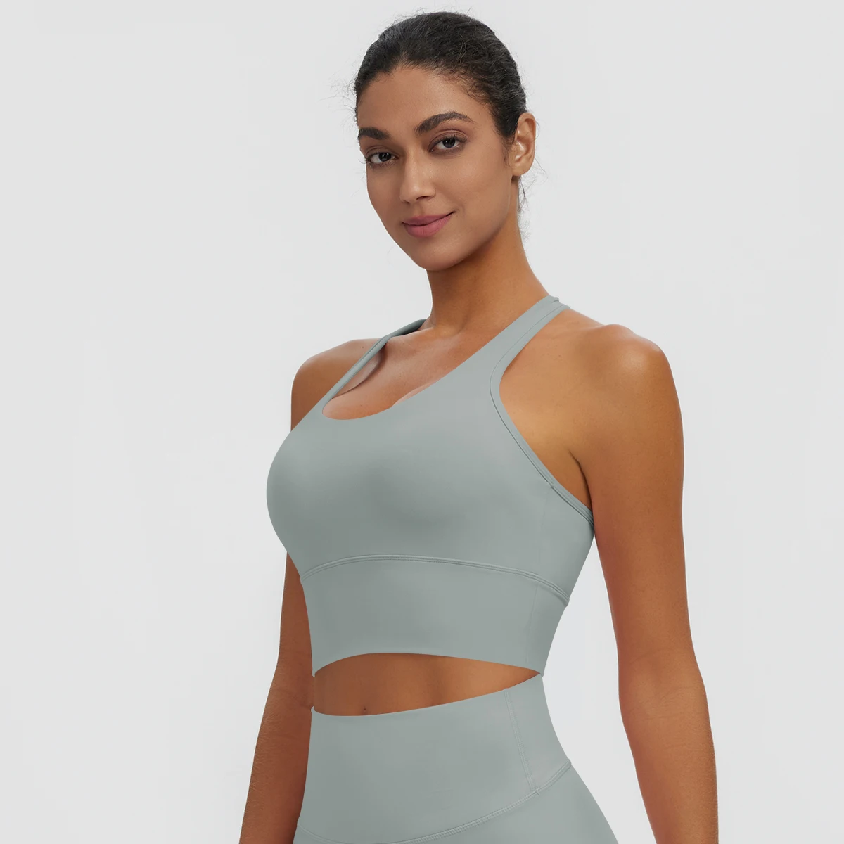 Rooftrellen Damen Einfarbige Yoga-Weste mit Raffung, schönem Rücken, I-förmigem Design, Yoga-Top mit Brustpolster, stoßfestes Workout-Top – Detail 38