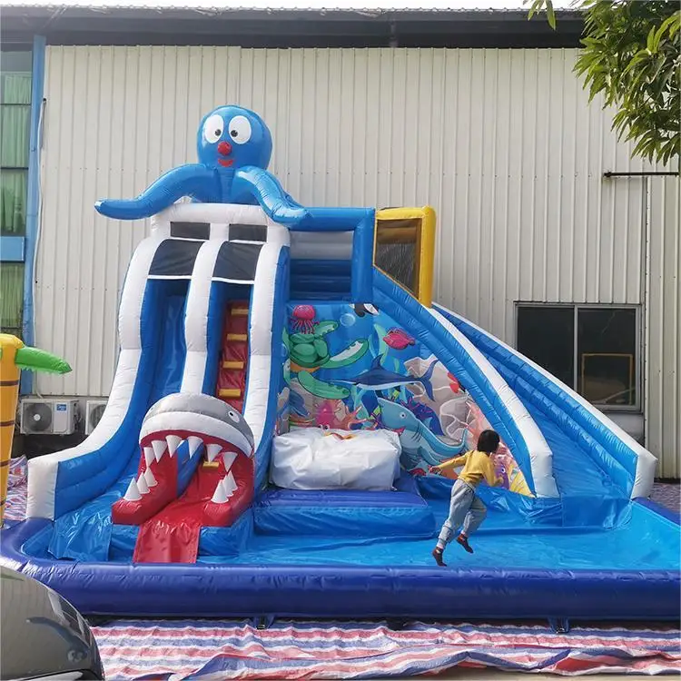 Commercial Park Inflatable Octopus Water Bounce Slide With Pool