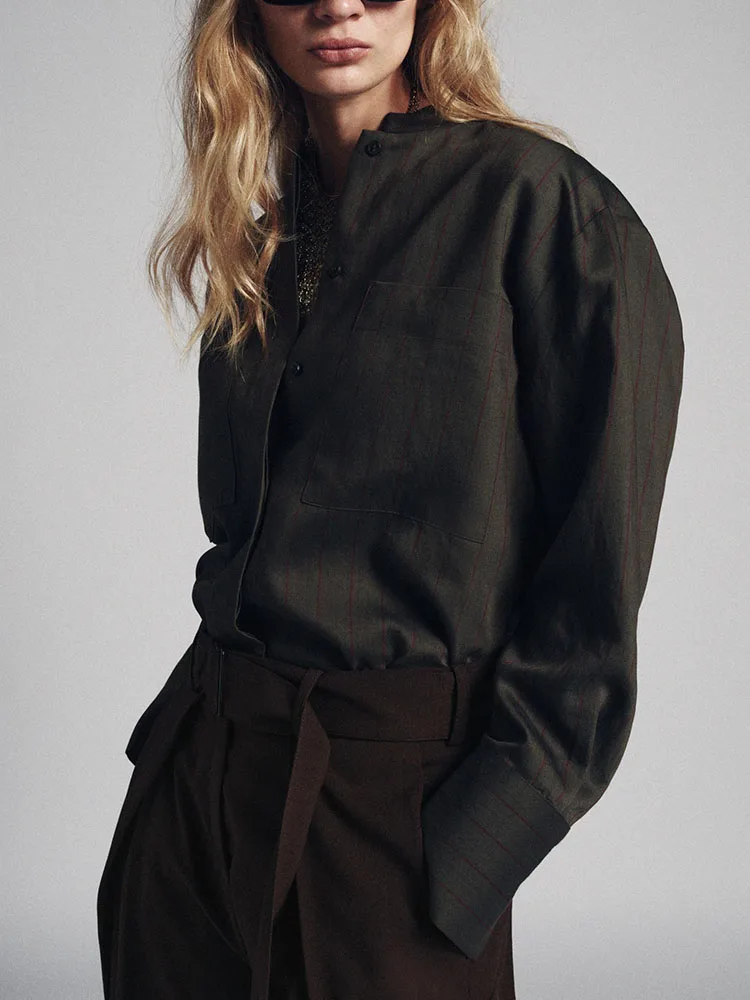 

Faionable, зима 2025 г., женская одежда с воротником-стойкой, длинная полосатая универсальная милая одежда, Новое поступление, женская одежда