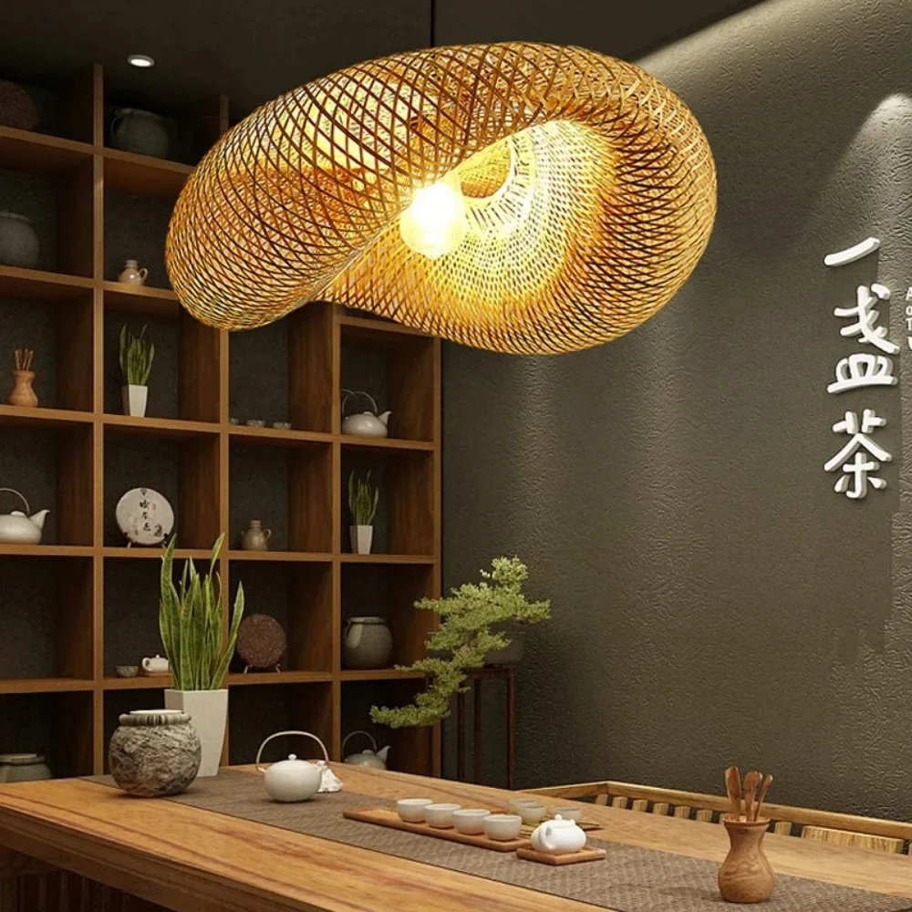 JOYINLED 40/50/60/80/100cm Woven Bamboo Pendant Light, E26/E27 Natural Modern Ceiling Lamp for Living Room Bedroom Dining Room