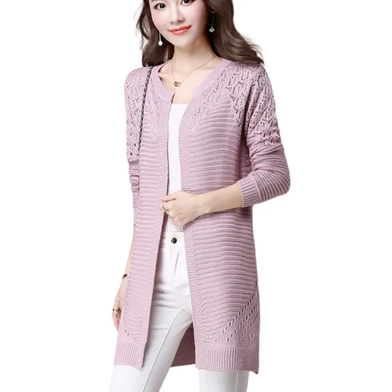 Women Knitted Hollow Out Long Sleeve Cardigan Sweater Autumn Ladies Tops Casual Crochet Cardigans Knitwear Female Clothes G2717