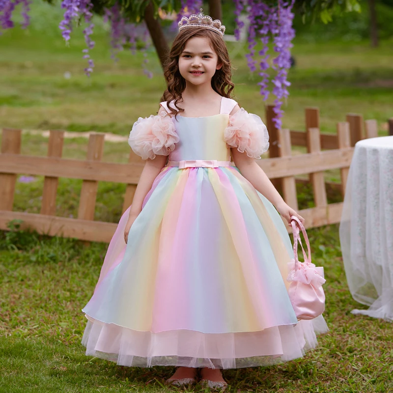 

Long Formal Wedding Girls Dress Colorful Tulle Bridesmaid Kids Dresses For Girl Child Princess Party Gown Teen Evening Vestido