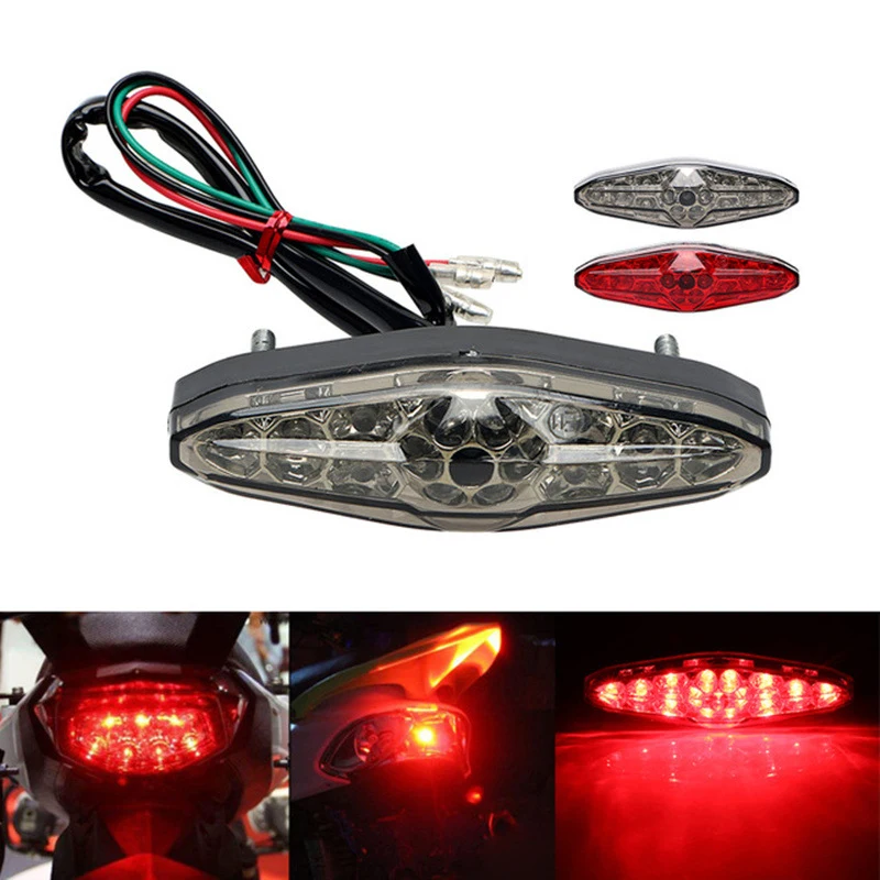 Universal Motorcycle Brake Rear Stop Running Tail Light 15 LED ATV Dirt Bike 12V Smoke