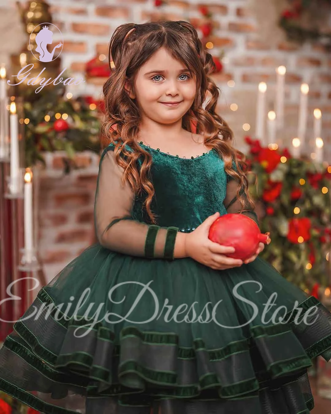 Vestido de flores de terciopelo verde personalizado para niña, hasta la rodilla vestido de boda, volantes de satén hinchados, cumpleaños de niños, vestido de baile de primera comunión