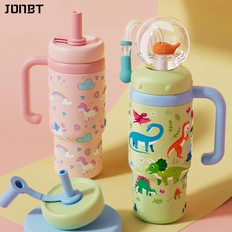 

Kids Straw Water Bottle 710ml Leakproof Stainless Steel Insulated Cup Cute Cartoon Drinking Bottle with Handle Portable School C