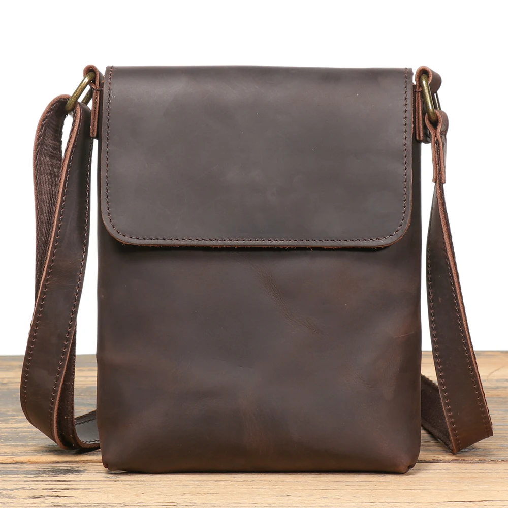 Crazy Horse Leather Shoulder Bag, Hooded Shoulder Bag, Casual Retro for Daily Travel