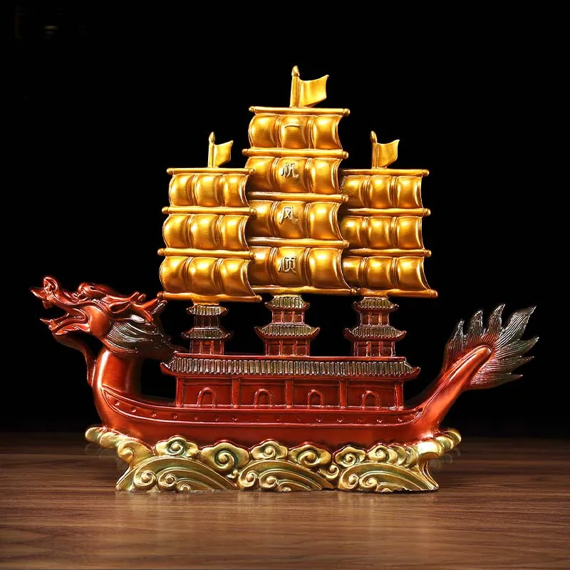 Large Asia High grade Good luck statue Home store company bring fortune Success Dragon Boat brass mascot