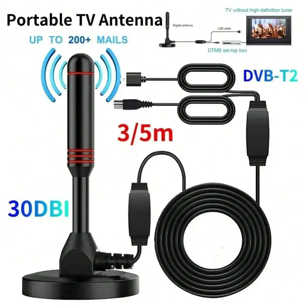 HD Dijital TV Anteni Kapalı Güçlendirilmiş dab anteni 200 Mil Amplifikatörlü Ultra HDTV VHF/UHF Hızlı Tepki Dış Mekan Anten Seti