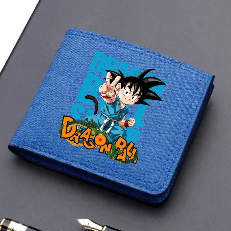 Cartera de lona de Dragon Ball Z, monedero corto plegable de Anime Goku, tarjetero de dibujos animados para niño, lindo estuche para fotos y monedas