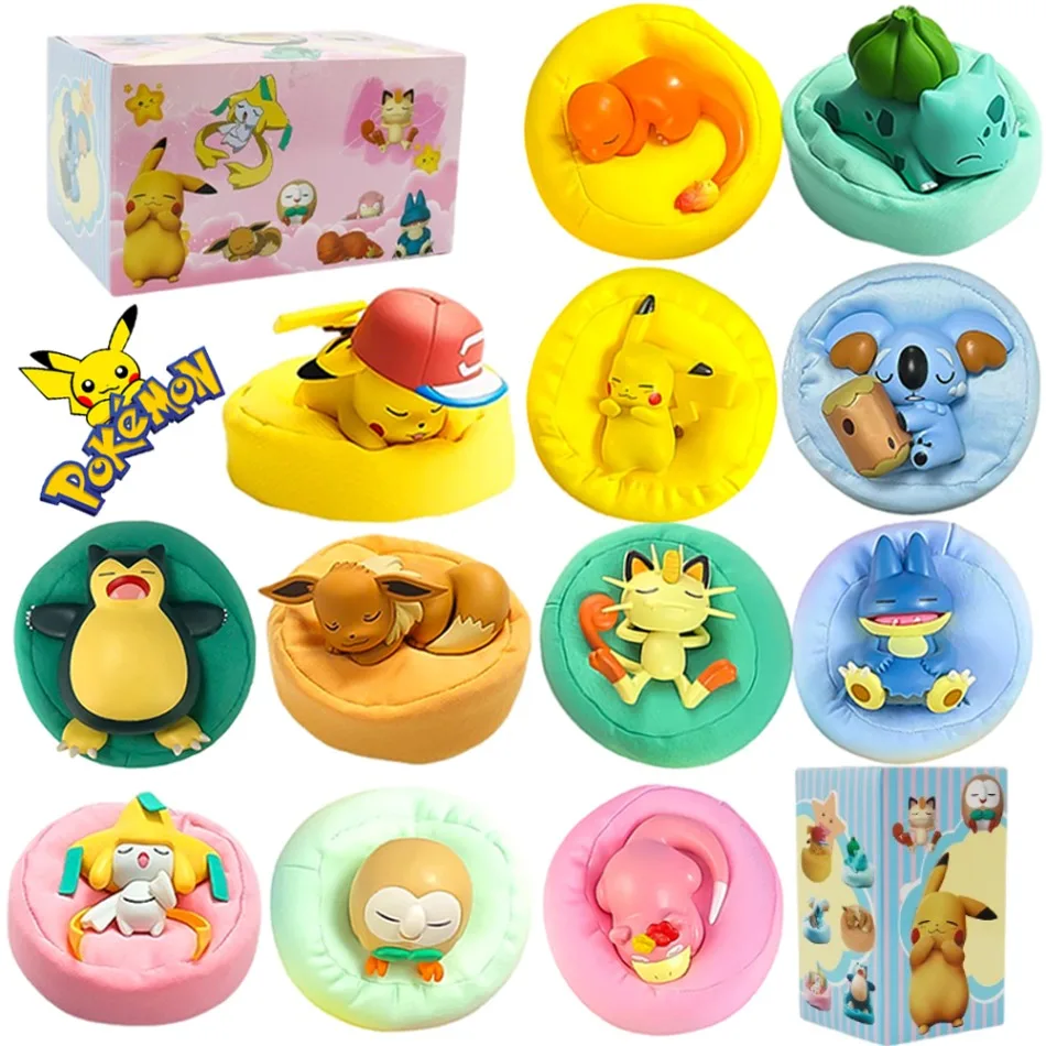 Anime Pokémon Blind Box Modellfigur 1-12 Stück Pikachu Schlaf-Serie Innenraumfigur Schlafende Position Spielzeug Geschenk für Freunde