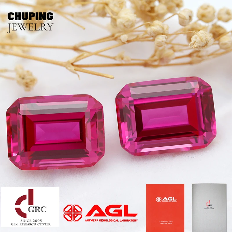

ChuPing Emerald Cut Flame Melted Lab Rubellite Loose Store With AGL Certificate Synthetic Cultivate Rubellite Gemstones