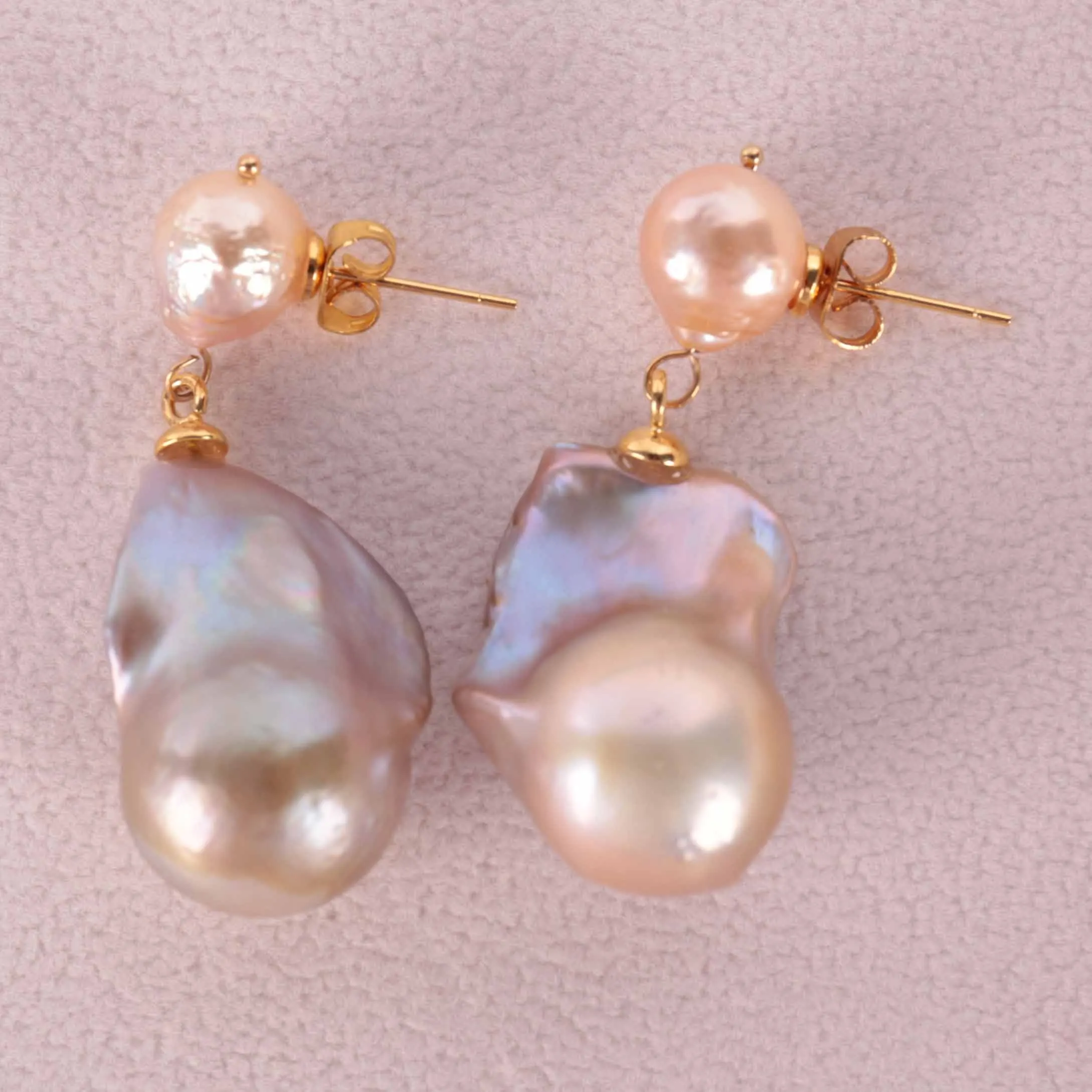 Handmade Freshwater pearls Natural pink baroque pearl Earring Eardrop Wedding Party Ear Cuff