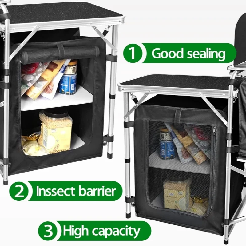طاولة تخييم محمولة قابلة للطي، منظم تخزين كبير من الألومنيوم خفيف الوزن، محطة طهي المطبخ، حقيبة حمل للسفر في الهواء الطلق