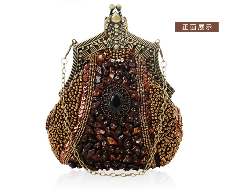 NONE Retro Pearl Beaded Evening Clutch Bag Gold 7