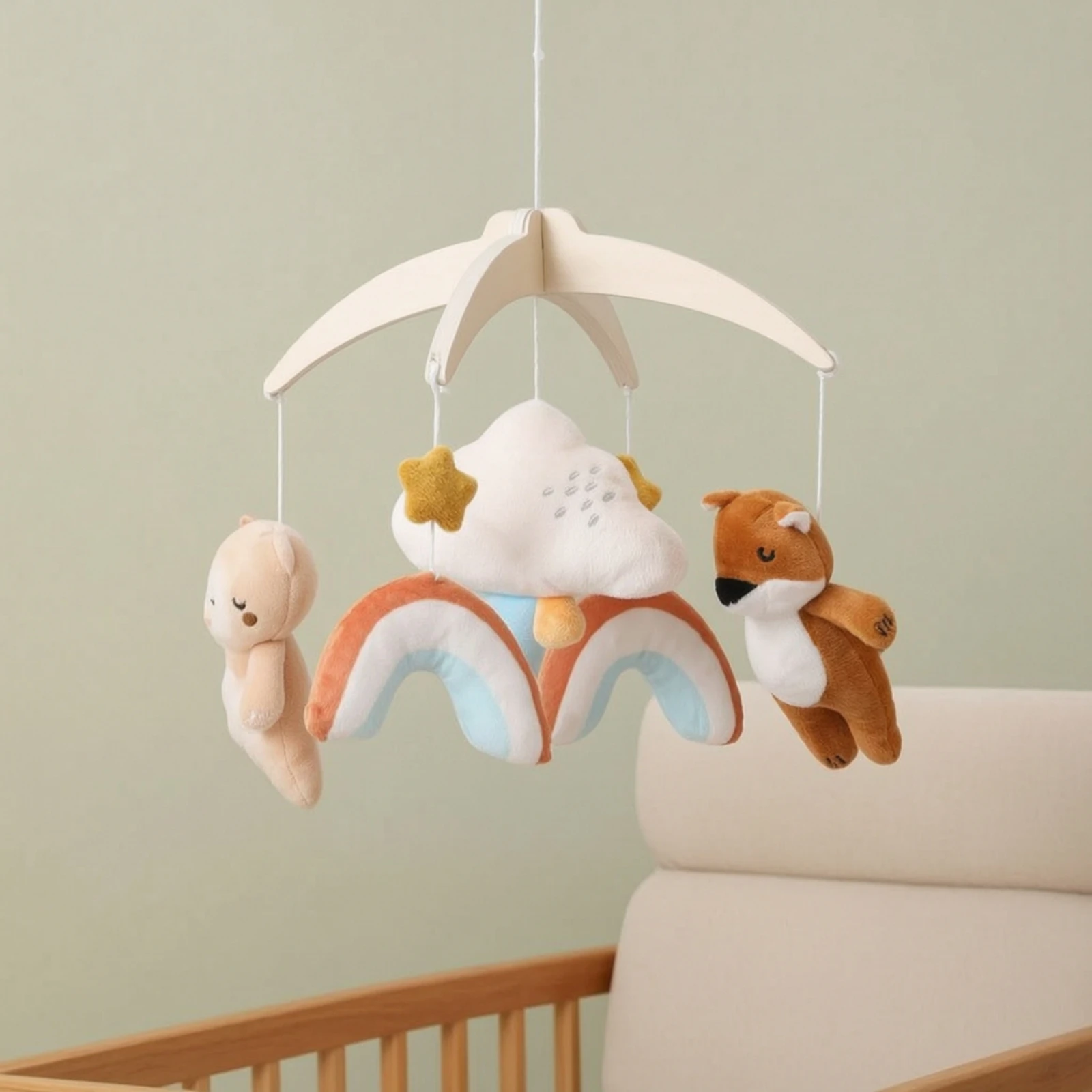 Baby Crib Mobile with Soft Ornaments Decorative Hanging Mobile with Wooden Frame Natural Sensory for Infants, Nursery, Cot