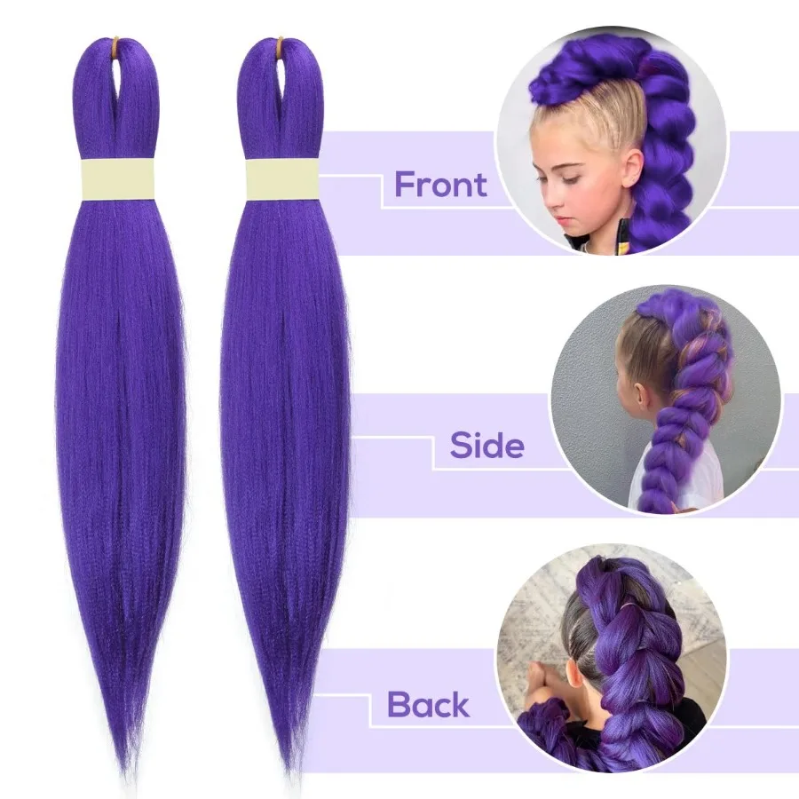 Long Purple Braiding Hair PreStretched Synthetic Hair Extensions with Yaki Texture for Braids Ideal for Stage Performances Part
